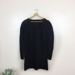 Edgy Long Sleeve Black Denim Frayed Hem Dress